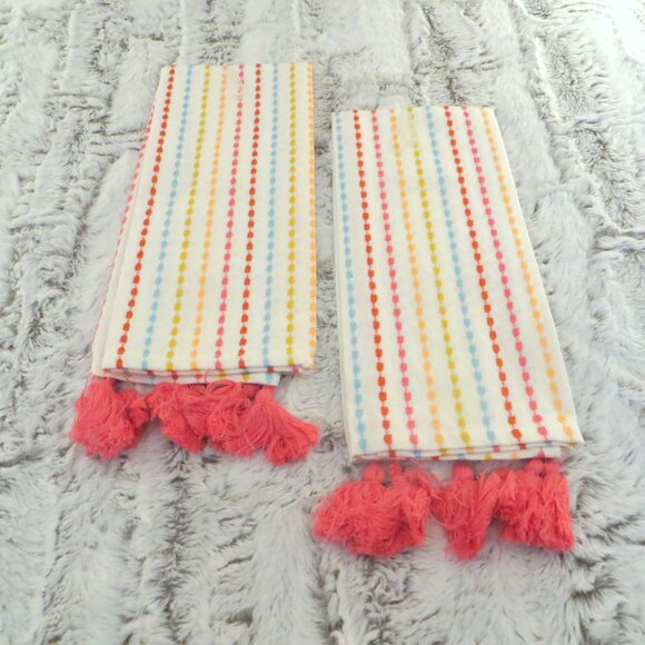 Multicolor Woven Hand Towels Boho Set Of 2 New - Picture 2 of 6